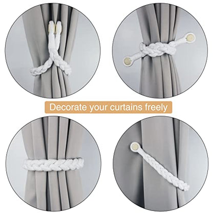 Magnetic Soft Curtain Tiebacks Rope Cotton Window Curtain Holdbacks Porlau - color: White, size: 4 Pack