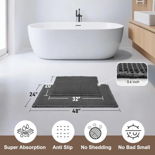 JIUZHEN Set of 2 Waffle Bath Mats Boho Bathroom Runner Rug 20"x32"+24"x48" - color: Black, size: 20"x32" + 24"x48"