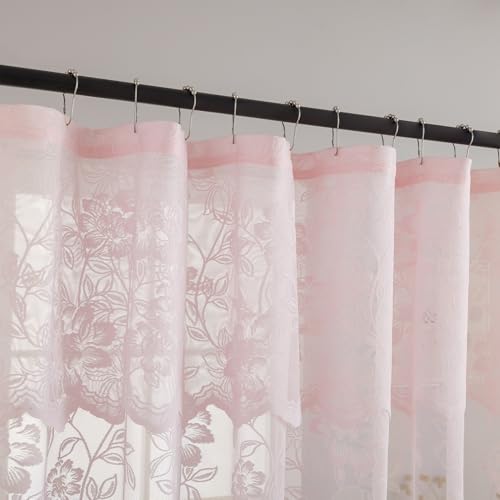 Pink Leaf Floral Lace Shower Curtain with Valance, 72 x 72 Inch 1 Panel - color: Pink, size: 72"W x 72"L (Pack of 1)