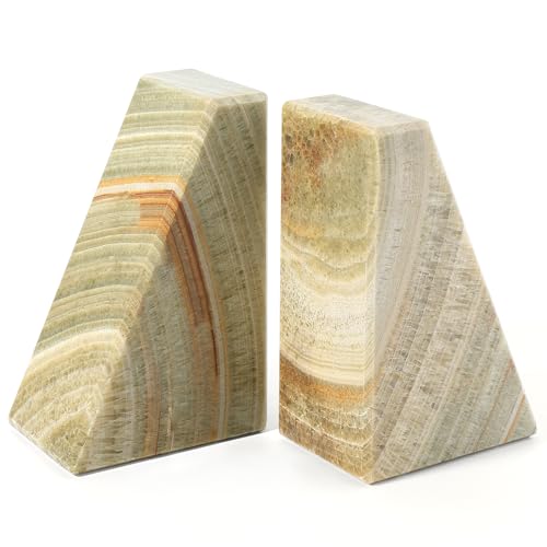 Koville Onyx Bookends, Marble Bookends for Shelves, Natural Stone Book Ends for Heavy Books, Decorative Bookends for Bookshelf Table Home Decor, Heavy Duty bookend for Large Books(Green) - color: Green Onyx