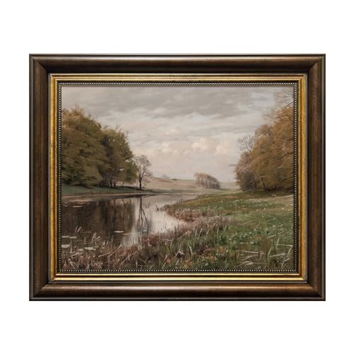 Vintage Gold Framed Countryside River Landscape Canvas Small Wall Art 12x10 - color: Landscape with River, size: 12"L x 10"W