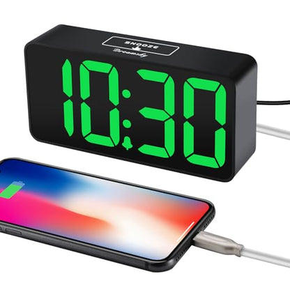 DreamSky Small Digital Alarm Clock for Bedroom with Large Big Numbers - color: Black Case Green Digits