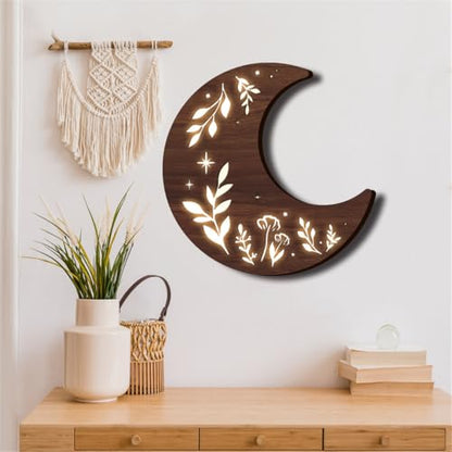 Wooden Moon Phase Wall Art Decor, LED Wood Night Light Wall Sculptures (B) - color: B