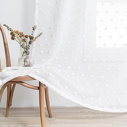 MYSKY HOME White Pom Pom Sheer Curtains for Girls Bedroom 45 Inch 2 Panels - color: White Pom Pom, size: 50"W x 45"L (Pack of 2)