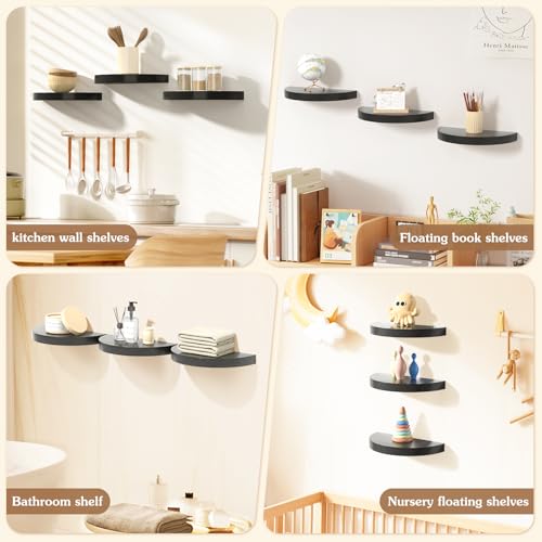 Olakee Floating Shelves for Wall Set of 3, 15.4" Rustic Wood Wall Mounted Shelves for Bathroom, Bedroom, Living Room, Kitchen, Office – Heavy Duty Decorative Storage Shelves – Black