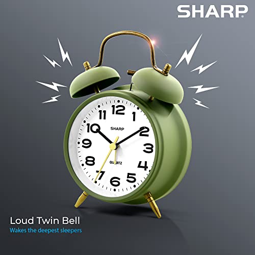 Sharp Twin Bell Alarm Clock for Heavy Sleepers, 4-Inch, Matte Sage - color: Matte Sage