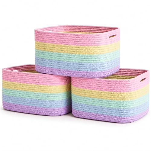 OrganiHaus Rainbow Baskets for Shelves, Set of 3, 15x9x10 - color: Rainbow Pastel