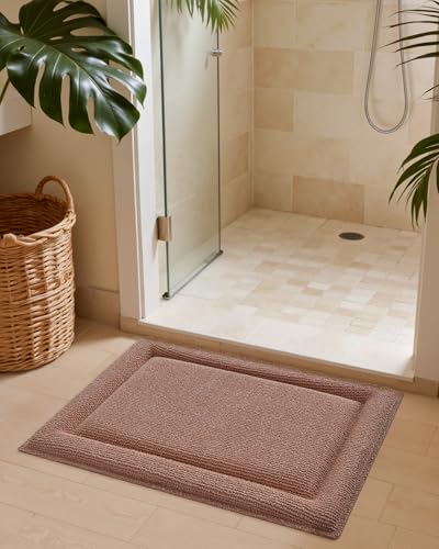 DEXI Memory Foam Bath Mat 32x20, Thick Chenille Bathroom Rug, Shrimp Red - color: Shrimp Red, size: 32" X 20" (Rectangular)