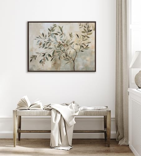 Kate and Laurel Sylvie Olive Tree Abstract Framed Canvas Wall Art by The Creative Bunch Studio, 41.5x31.5 Brown, Soft Nature Tree Art for Wall - color: Brown