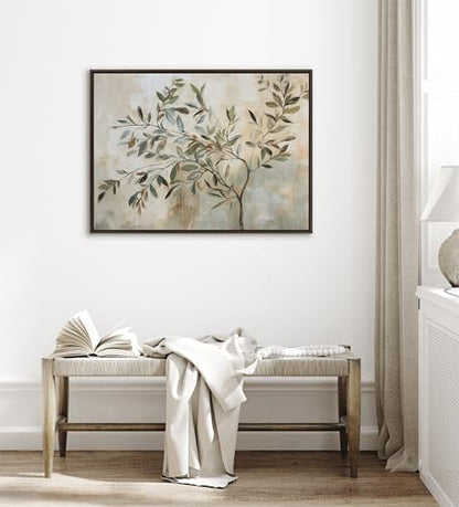 Kate and Laurel Sylvie Olive Tree Abstract Framed Canvas Wall Art by The Creative Bunch Studio, 41.5x31.5 Brown, Soft Nature Tree Art for Wall - color: Brown