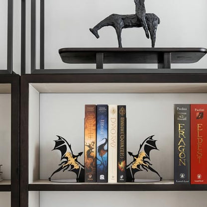 Metal Dragon Bookends Fantasy Book Stoppers Cool Book Ends Decorative - color: Gold