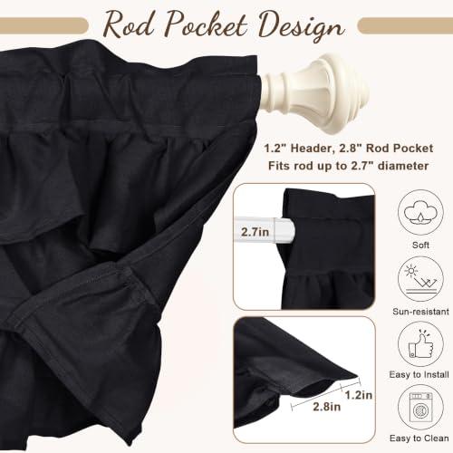 FUANGUI Ruffled Valance Curtain 42" W x 18" L Pleated Kitchen Valance - color: Black, size: 42"W x 18"L (Pack of 1)
