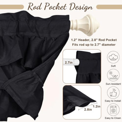 FUANGUI Ruffled Valance Curtain 42" W x 18" L Pleated Kitchen Valance - color: Black, size: 42"W x 18"L (Pack of 1)