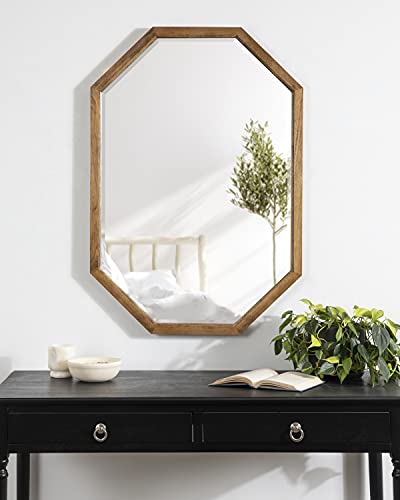 Kate and Laurel Hogan Farmhouse Octagon Wood Wall Mirror; 24 x 36; Rustic Brown; Traditional Inspired Geometric Wall Decor - color: Rustic Brown, size: 36"L x 24"W