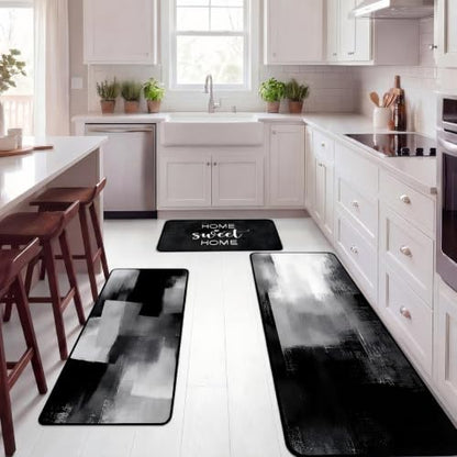 Fourluoo 3 Pcs Farmhouse Black Kitchen Rugs and Mats Set - color: Modern Black