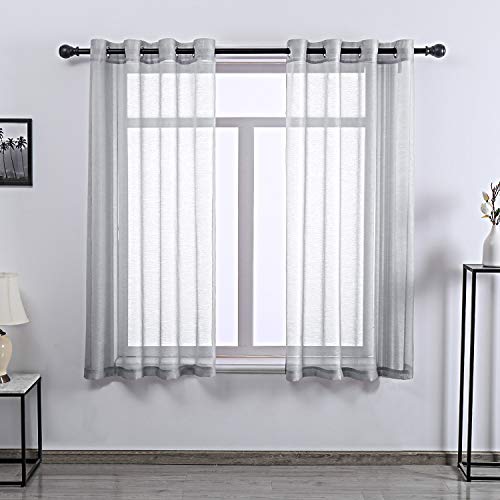 DONREN 63 Inch Textured Sheer Curtains Luxury Soft Grommet Top Shear Curtains for Bedroom,Gray,Set of 2 - color: Grey, size: 52"W x 63"L (Pack of 2)