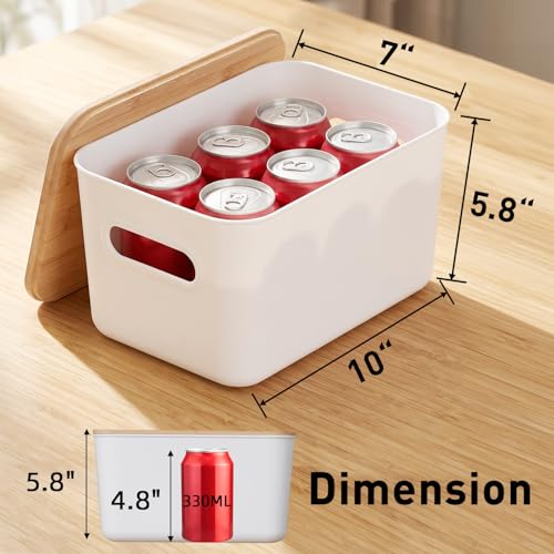 Citylife 7 QT Storage Bins with Bamboo Lids, Stackable with Handles, 4-Pack