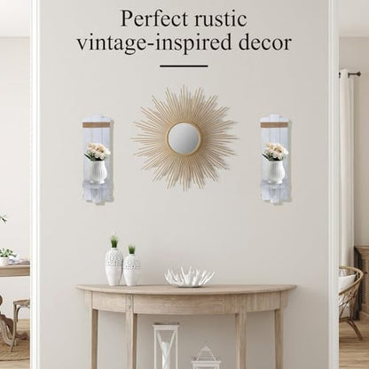 Alphatool Handmade Wooden Candle Sconces Set of 2 Farmhouse Wall Decor - color: Grayish-white