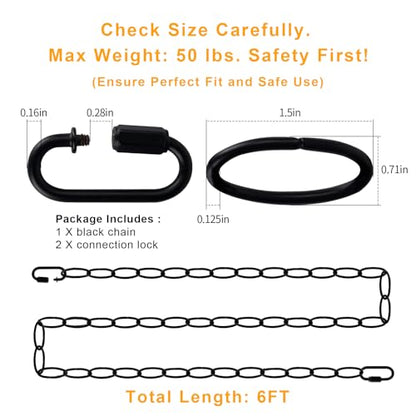 6 Feet Industrial Black Light Fixture Chain, 72 Inches Long, Metal