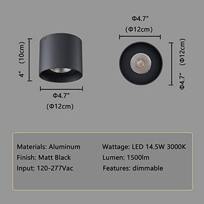 Ceiling Light Fixture, Flush Mount Ceiling Lights LED Dimmable Cylinder Ceiling Light Spot Light for Living Room Hallway Kitchen Dining Room Foyer 3000K 14.5W (Black) 2-Pack - color: Black 2pack