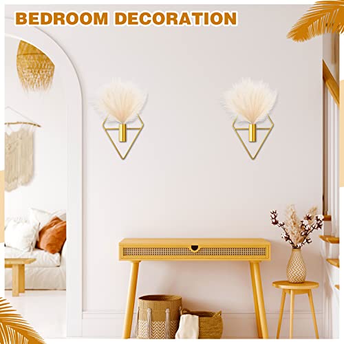 Jexine 2 Pcs Boho Wall Hanging Planters Decor Metal Triangle, Gold, Pampas