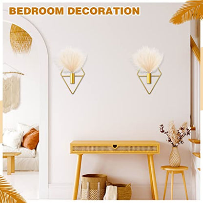 Jexine 2 Pcs Boho Wall Hanging Planters Decor Metal Triangle, Gold, Pampas