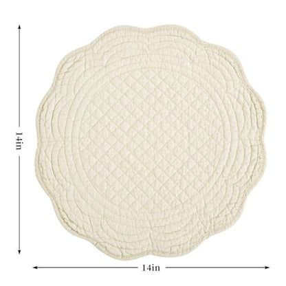 HOMBYS Quilted Placemats Set of 4 Washable Round Placemats for Kitchen Table-100% Cotton Fabric Round Table Mats, (Flax) - color: Flax