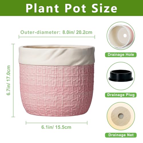 Ceramic Plant Pots, 8 Inch Planter, Round Pots for Plants, Pink - color: Pink, size: 8 Inch