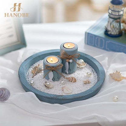 Hanobe 해안 장식 트레이, 해변 테이블 장식용 농가 접시 - color: 블루.
