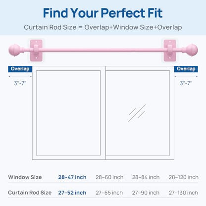 ENJOYBASICS Curtain Rods No Drilling for Renter, 28-47" Adjustable, Pink - color: Pink, size: 27-52"