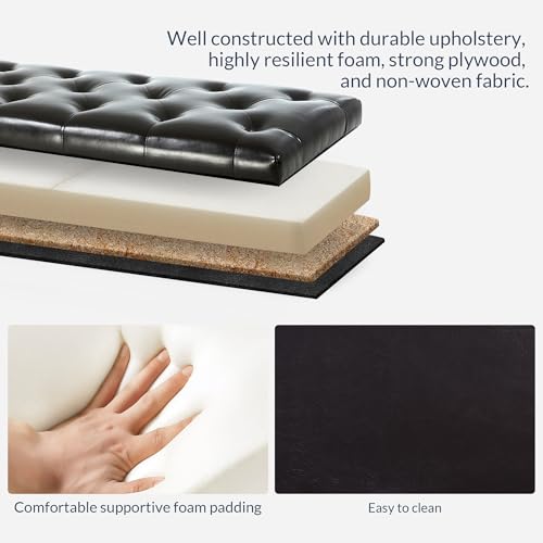 BELLEZE Storage Ottoman, Tufted Ottoman with Close Hinge, Foot Rest for Living Room (Dark Brown, 47 inch) - color: Dark Brown
