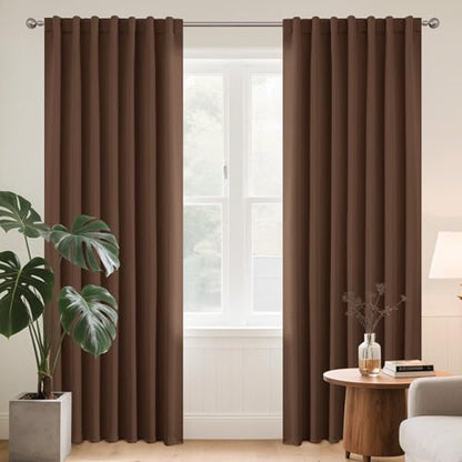 Joydeco Blackout Curtains 108 Inches Long, Thermal Insulated Black Out Curtains 2 Panels Set, Room Darkening Drapes for Living Room Window Rod Pocket Back Tab (W52 x L108 Inch, Brown) - color: Brown, size: 52"W x 108"L (Pack of 2)
