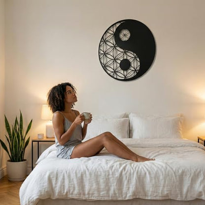 DEKADRON Metal Yin Yang Wall Art, Interior Decoration, Wall Hangings, Sacred Zen Decor, Geometric Metal Wall Decoration (35" W x 35" H / 90x90 cm) - size: 35"L x 35"W