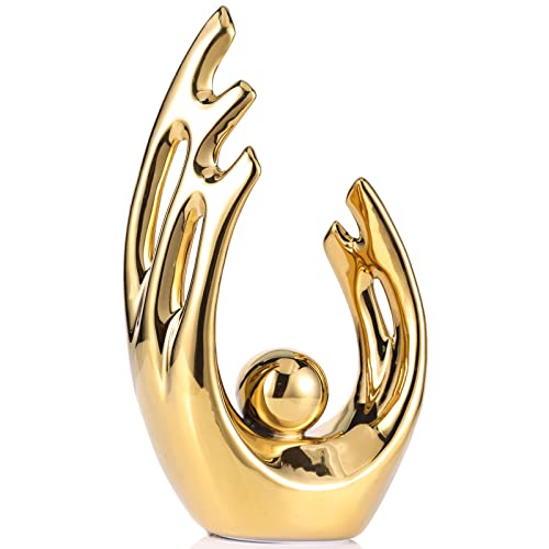 XMGZQ Gold Home Decor Accent,Mid Century Modern Gold Decor Dining Table Decorations,Gold Abstract Art Ceramic Statue and Sculpture for Center Pieces Decor,Bookshelf Decorative Objects - color: Gold, size: Big