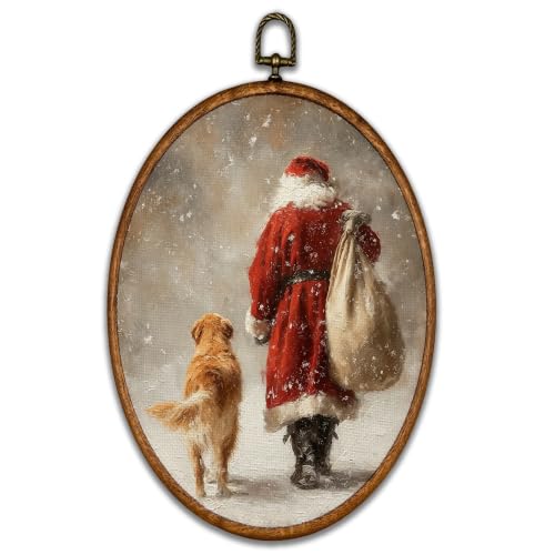 BCUANGD Santa Claus Golden Retriever Oval Wall Art Decor 8.6"x11.4" - color: Christmas-27