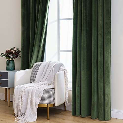 MIULEE Velvet Curtains 52x63 inches 2 Panels Olive Green Blackout Curtains - color: Olive Green, size: 52"W x 63"L (Pack of 2)