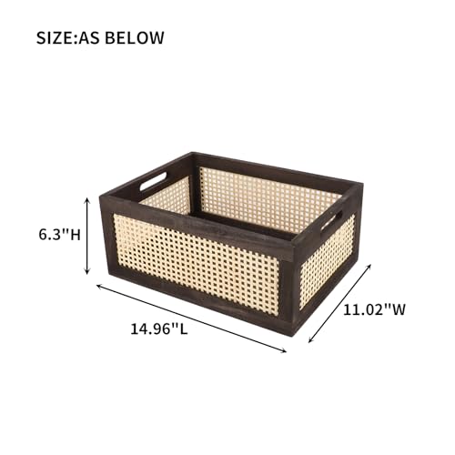 Rattan Wooden Storage Basket with Handle, Large Brown - color: Brown, size: Large (Set of 1)