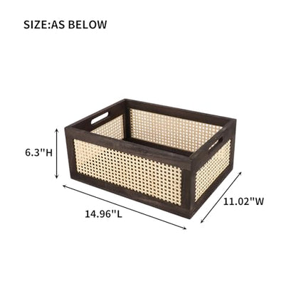 Rattan Wooden Storage Basket with Handle, Large Brown - color: Brown, size: Large (Set of 1)
