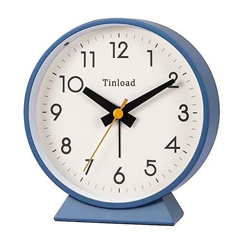 Tinload 4.5" Battery Operated Analog Alarm Clock, Small Silent Bedside Desk Clock with Night Light, Blue - color: Blue