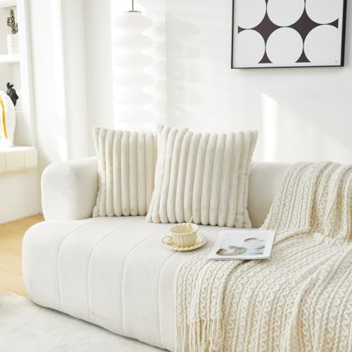Sunday Praise Faux Fur Decorative Throw Pillow Covers 16x16 Cream White - color: Cream White, size: 16" x 16" (Pack of 2)