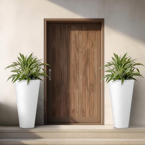 Kante Set of 2 White Plastic Round Planters 29" Tall Home & Outdoor - color: White, size: 29" H