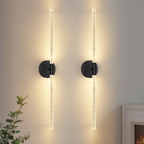 NIORSUN Crystal-Inspired Bubble Battery Operated Wall Sconce Set of 2, 10000mAh 3 Color Temps Rechargeable Wall Lights with Remote, Dimmable Wireless Wall Lamp for Living Room Bedroom - color: Black, size: 34 Inch