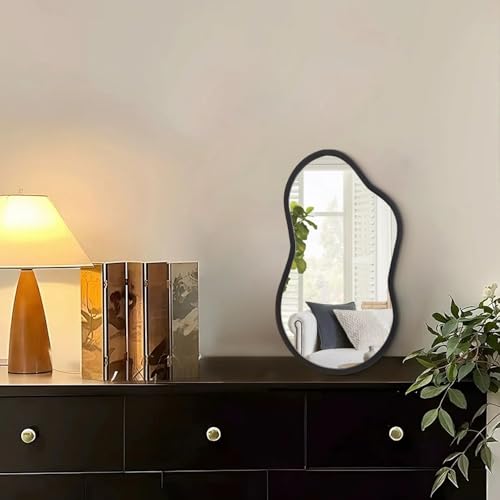AAZZKANG Irregular Wall Mirror Black Wood Framed Small Asymmetrical - color: Black, size: 14"L x 8"W