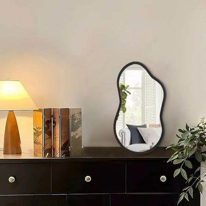 AAZZKANG Irregular Wall Mirror Black Wood Framed Small Asymmetrical - color: Black, size: 14"L x 8"W