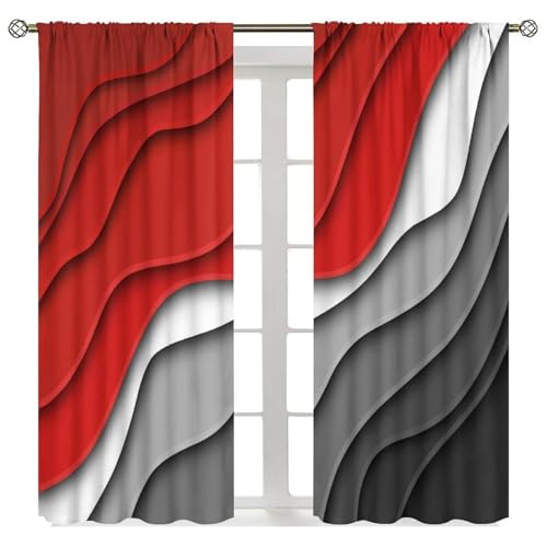 Red Grey Ombre Curtains, Modern Geometric Abstract Pattern Texture Window Treatments for Kitchen Bedroom Living Room 2 Panel Sets,42x45 Inch Decor - color: Geometric-6, size: 21"W x 44.5"L (Pack of 2)