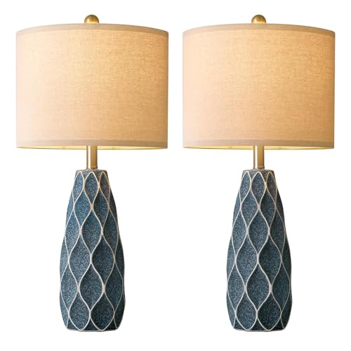 Ceramic Table Lamps Set of 2, 27.5" Blue Lamps for Bedroom Living Room - color: Blue, size: Large - 27.5’‘