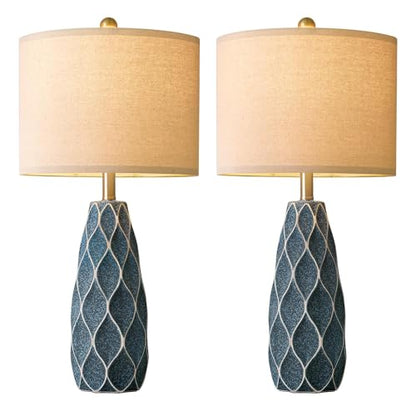 Ceramic Table Lamps Set of 2, 27.5" Blue Lamps for Bedroom Living Room - color: Blue, size: Large - 27.5’‘