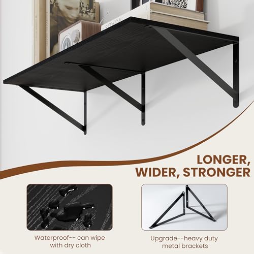 Heimlove 32W x 12D Deep Floating Shelves Set of 2 Black - color: Black With Black Metal Bracket, size: 32Wx12Dx5.8H