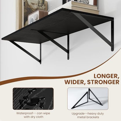 Heimlove 32W x 12D Deep Floating Shelves Set of 2 Black - color: Black With Black Metal Bracket, size: 32Wx12Dx5.8H