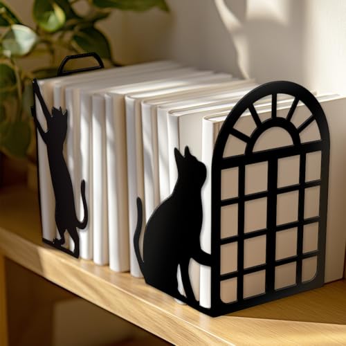 Peacoblue 5.5"x4.3"x8.3" Metal Bookends, Heavy Duty Book Ends for Shelves - style: cat